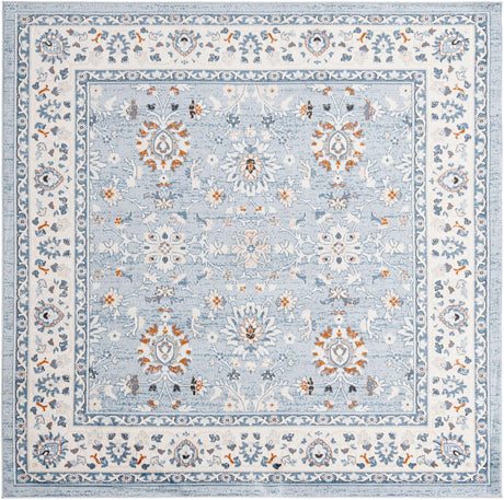Aqua Blue 7' 10 x 7' 10 Charlotte Square Area Rug 100% Polypropylene With Jute Backing Traditional Classical Durable Carpet for Living Dining Office Rooms for Sale at Rug Engine
