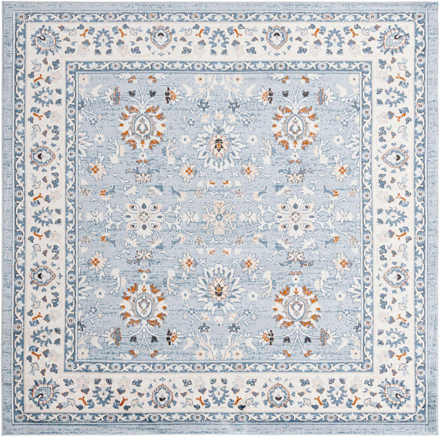 Aqua Blue 7' 10 x 7' 10 Charlotte Square Area Rug 100% Polypropylene With Jute Backing Traditional Classical Durable Carpet for Living Dining Office Rooms for Sale at Rug Engine