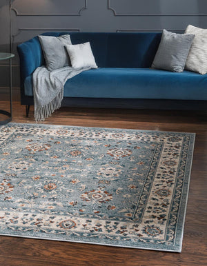 Aqua Blue 6' 1 x 6' 1 Charlotte Square Area Rug 100% Polypropylene With Jute Backing Traditional Classical Durable Carpet for Living Dining Office Rooms for Sale at Rug Engine