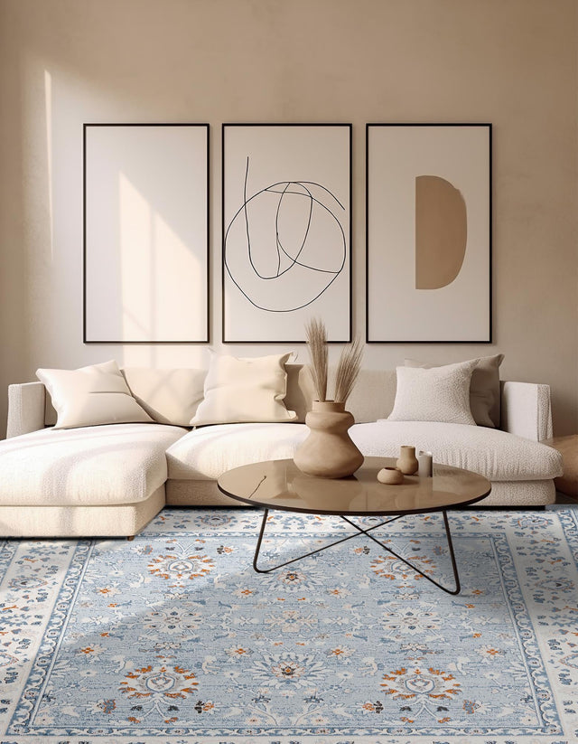 Aqua Blue 5' 3 x 5' 3 Charlotte Square Area Rug 100% Polypropylene With Jute Backing Traditional Classical Durable Carpet for Living Dining Office Rooms for Sale at Rug Engine
