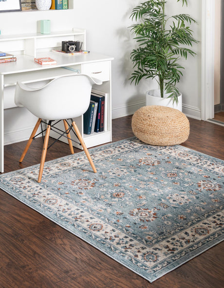 Aqua Blue 10' x 10' Charlotte Square Area Rug 100% Polypropylene With Jute Backing Traditional Classical Durable Carpet for Living Dining Office Rooms for Sale at Rug Engine