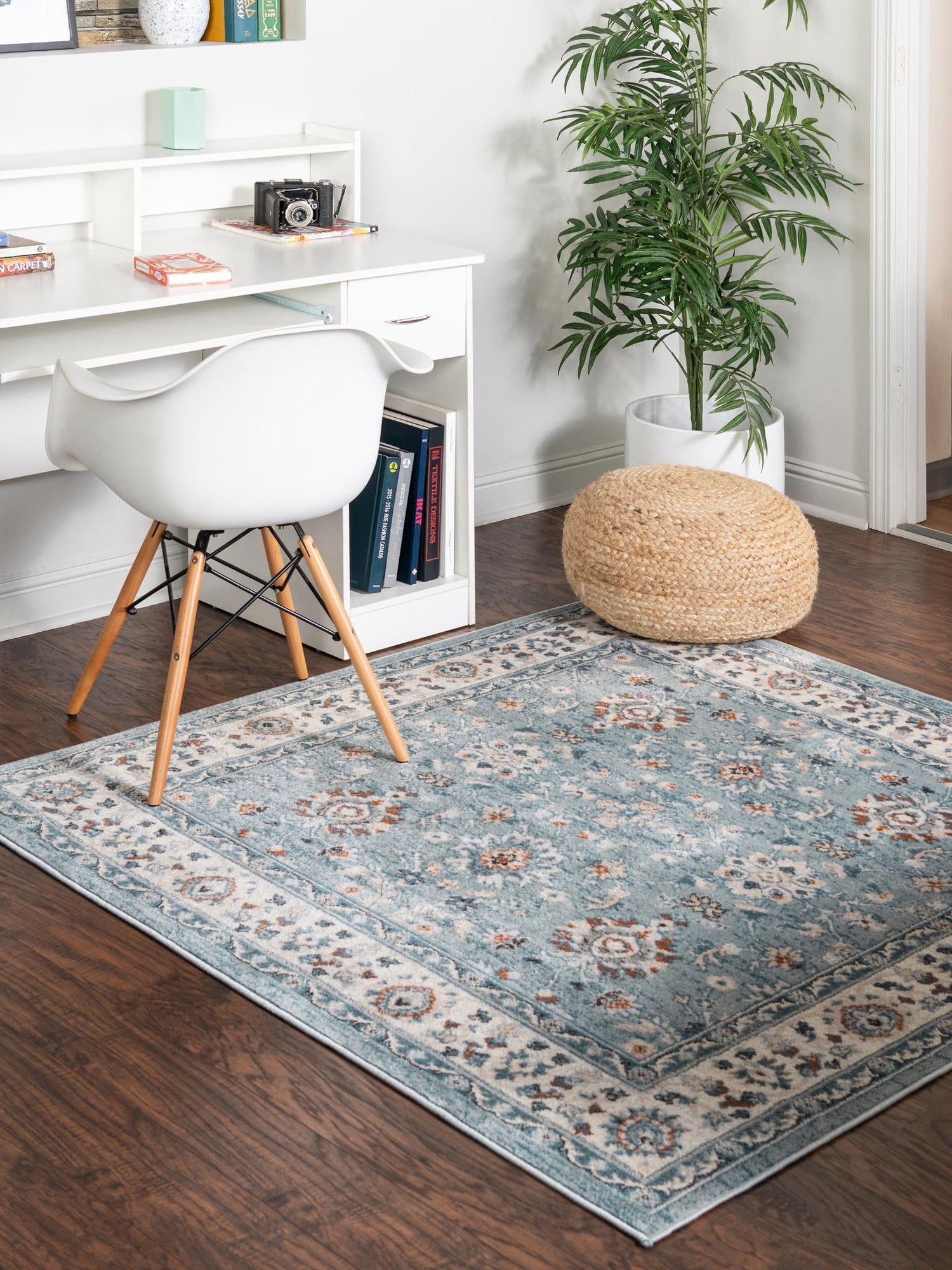 Aqua Blue 6' 1 x 6' 1 Charlotte Square Area Rug 100% Polypropylene With Jute Backing Traditional Classical Durable Carpet for Living Dining Office Rooms for Sale at Rug Engine