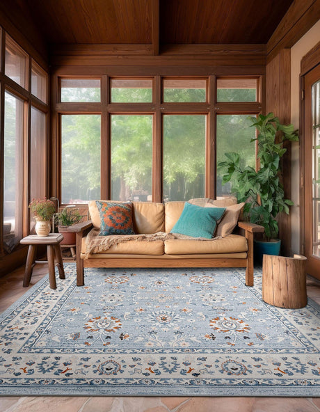 Aqua Blue 5' 3 x 5' 3 Charlotte Square Area Rug 100% Polypropylene With Jute Backing Traditional Classical Durable Carpet for Living Dining Office Rooms for Sale at Rug Engine
