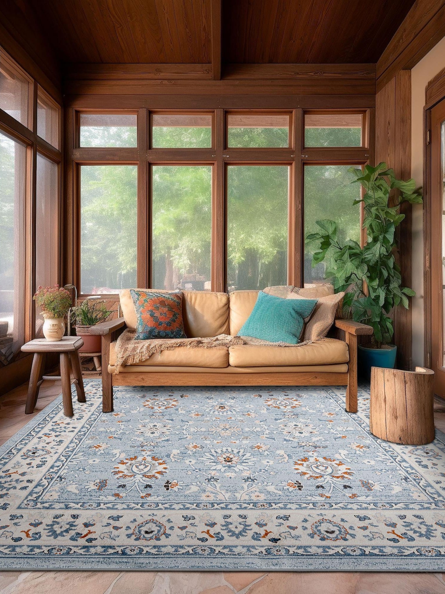 Aqua Blue 7' 10 x 7' 10 Charlotte Square Area Rug 100% Polypropylene With Jute Backing Traditional Classical Durable Carpet for Living Dining Office Rooms for Sale at Rug Engine