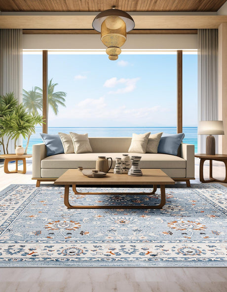 Aqua Blue 4' 1 x 4' 1 Charlotte Square Area Rug 100% Polypropylene With Jute Backing Traditional Classical Durable Carpet for Living Dining Office Rooms for Sale at Rug Engine