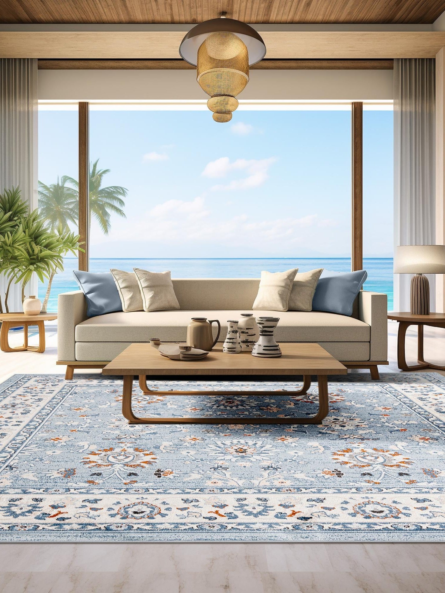 Aqua Blue 6' 1 x 6' 1 Charlotte Square Area Rug 100% Polypropylene With Jute Backing Traditional Classical Durable Carpet for Living Dining Office Rooms for Sale at Rug Engine