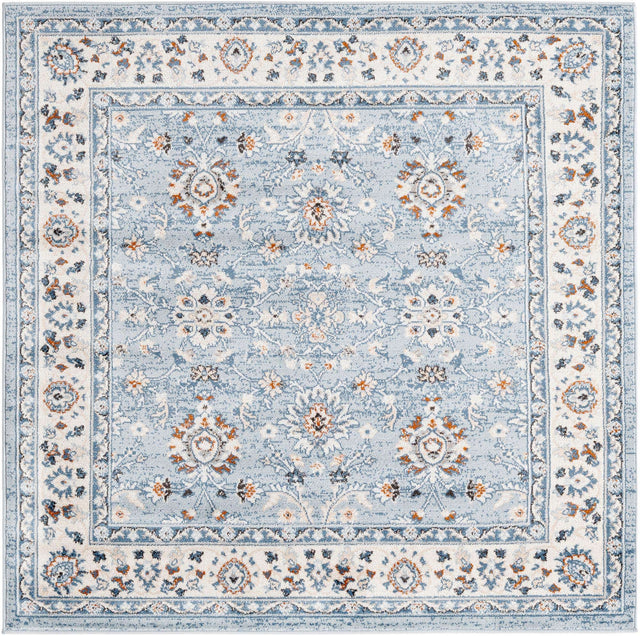 Aqua Blue 5' 3 x 5' 3 Charlotte Square Area Rug 100% Polypropylene With Jute Backing Traditional Classical Durable Carpet for Living Dining Office Rooms for Sale at Rug Engine