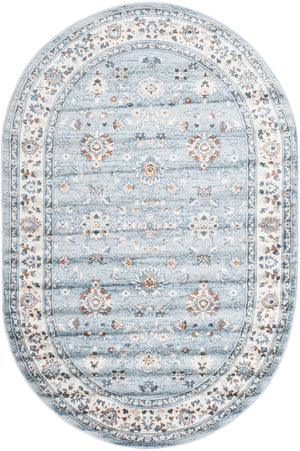 Aqua Blue 5' 3 x 8' Charlotte Oval Area Rug 100% Polypropylene With Jute Backing Traditional Classical Durable Carpet for Living Dining Office Rooms for Sale at Rug Engine