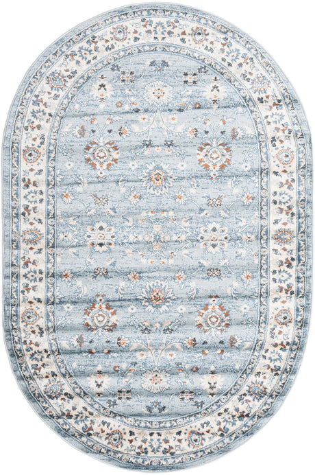 Aqua Blue 5' 3 x 8' Charlotte Oval Area Rug 100% Polypropylene With Jute Backing Traditional Classical Durable Carpet for Living Dining Office Rooms for Sale at Rug Engine