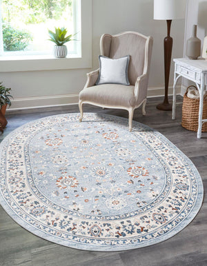 Aqua Blue 7' 10 x 10' Charlotte Oval Area Rug 100% Polypropylene With Jute Backing Traditional Classical Durable Carpet for Living Dining Office Rooms for Sale at Rug Engine