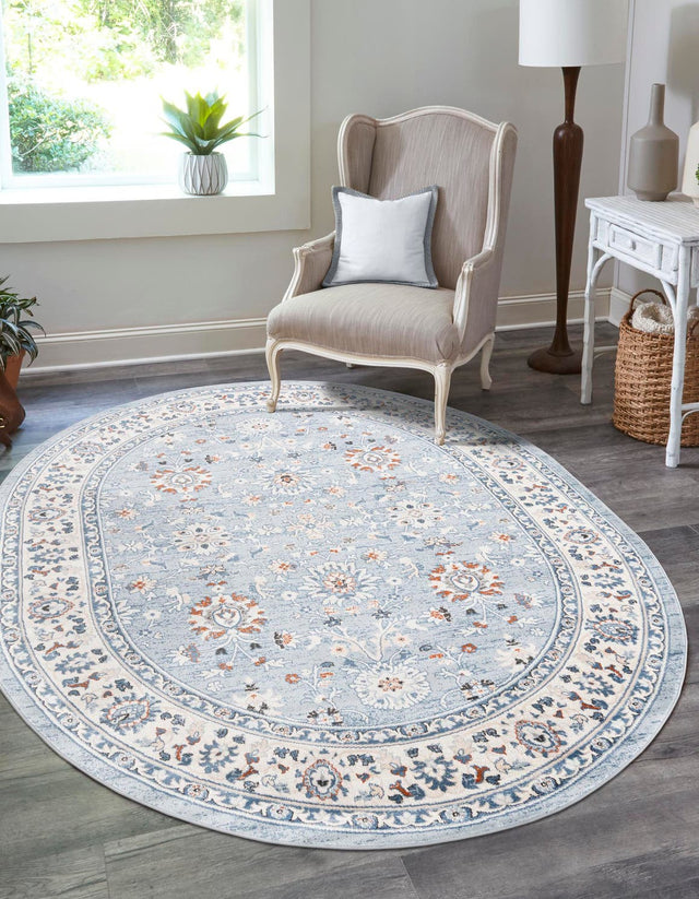 Aqua Blue 5' 3 x 8' Charlotte Oval Area Rug 100% Polypropylene With Jute Backing Traditional Classical Durable Carpet for Living Dining Office Rooms for Sale at Rug Engine
