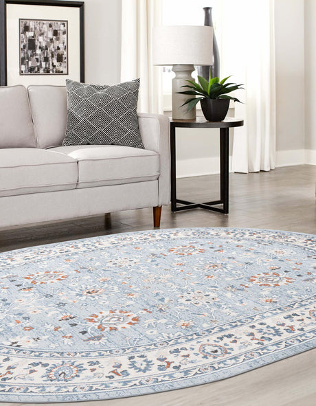 Aqua Blue 6' 1 x 9' Charlotte Oval Area Rug 100% Polypropylene With Jute Backing Traditional Classical Durable Carpet for Living Dining Office Rooms for Sale at Rug Engine