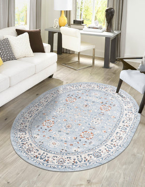 Aqua Blue 3' 1 x 5' 3 Charlotte Oval Area Rug 100% Polypropylene With Jute Backing Traditional Classical Durable Carpet for Living Dining Office Rooms for Sale at Rug Engine