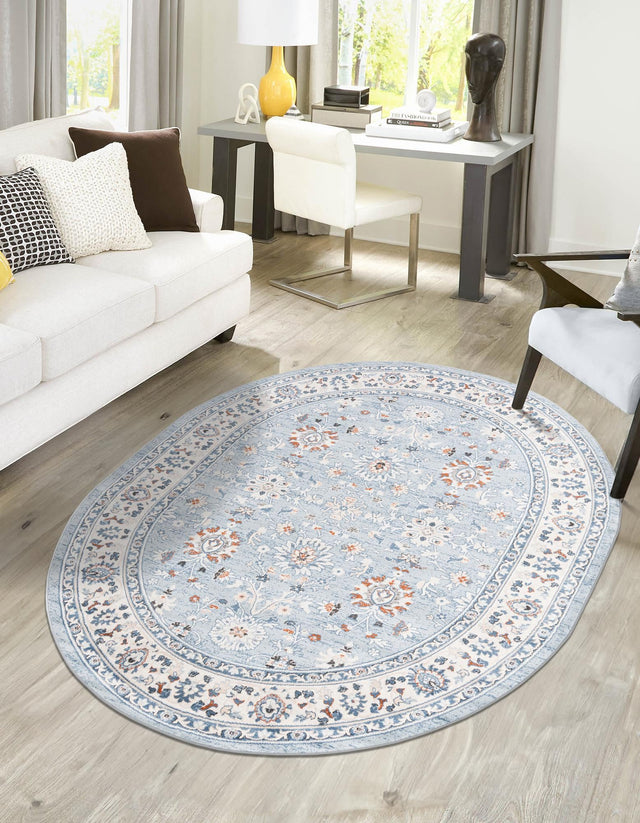 Aqua Blue 3' 1 x 5' 3 Charlotte Oval Area Rug 100% Polypropylene With Jute Backing Traditional Classical Durable Carpet for Living Dining Office Rooms for Sale at Rug Engine