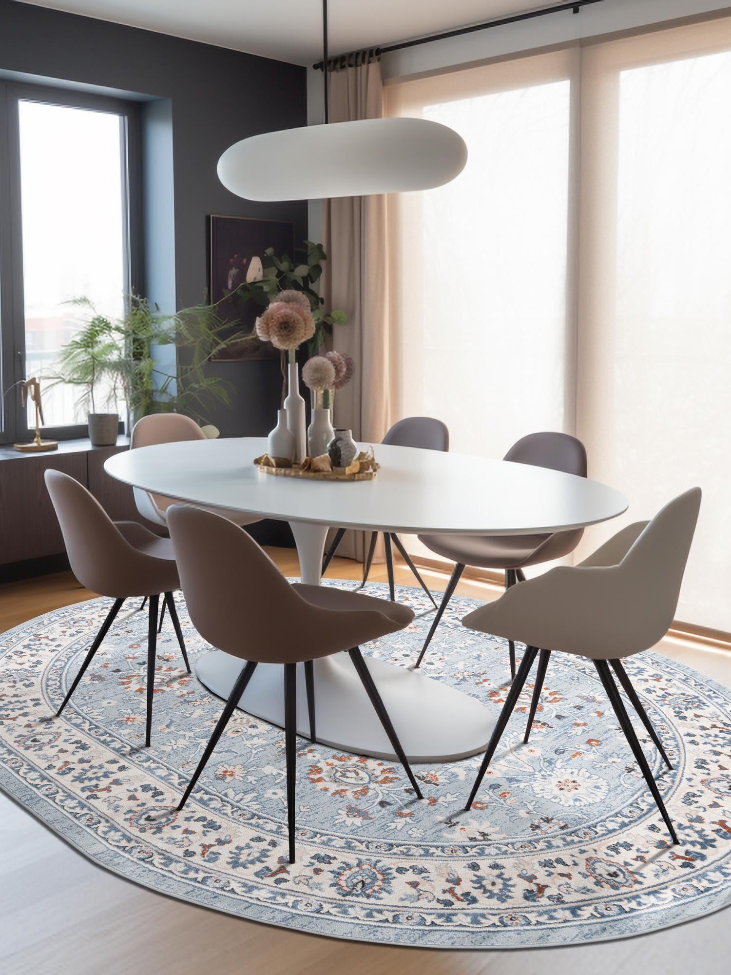 Aqua Blue 4' 1 x 6' 1 Charlotte Oval Area Rug 100% Polypropylene With Jute Backing Traditional Classical Durable Carpet for Living Dining Office Rooms for Sale at Rug Engine