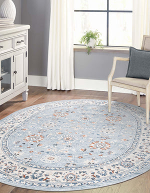 Aqua Blue 5' 3 x 8' Charlotte Oval Area Rug 100% Polypropylene With Jute Backing Traditional Classical Durable Carpet for Living Dining Office Rooms for Sale at Rug Engine