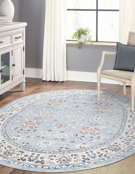 Aqua Blue 5' 3 x 8' Charlotte Oval Area Rug 100% Polypropylene With Jute Backing Traditional Classical Durable Carpet for Living Dining Office Rooms for Sale at Rug Engine