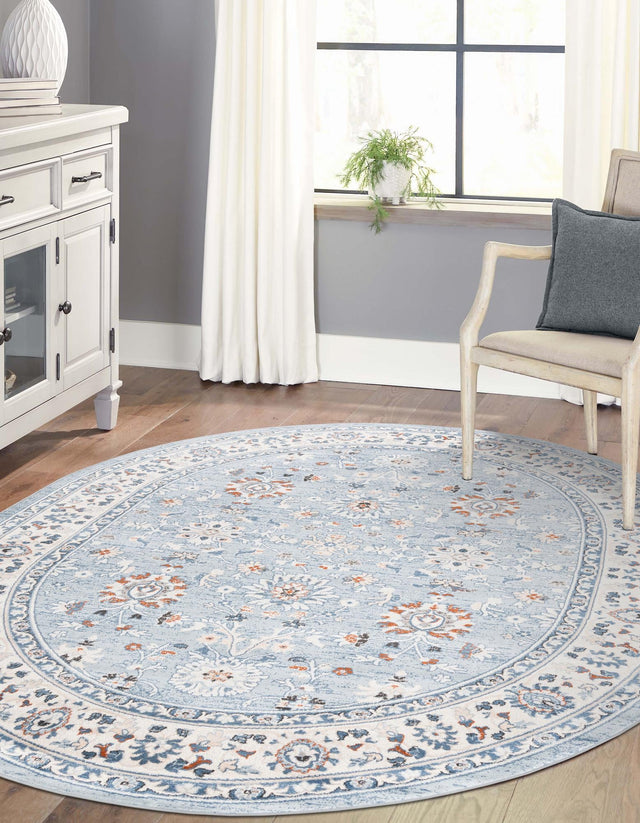 Aqua Blue 5' 3 x 8' Charlotte Oval Area Rug 100% Polypropylene With Jute Backing Traditional Classical Durable Carpet for Living Dining Office Rooms for Sale at Rug Engine