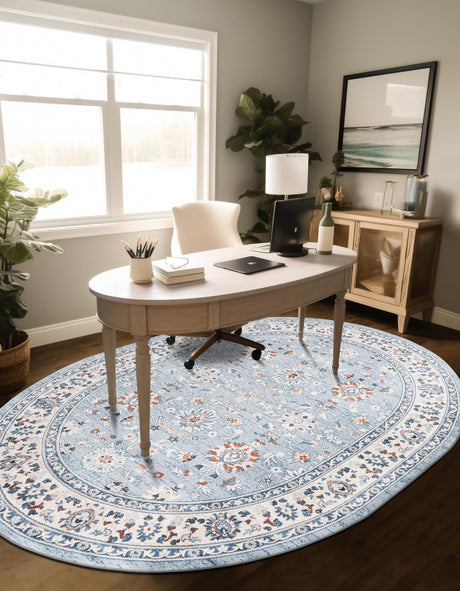 Aqua Blue 7' 10 x 10' Charlotte Oval Area Rug 100% Polypropylene With Jute Backing Traditional Classical Durable Carpet for Living Dining Office Rooms for Sale at Rug Engine
