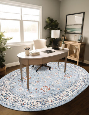 Aqua Blue 3' 1 x 5' 3 Charlotte Oval Area Rug 100% Polypropylene With Jute Backing Traditional Classical Durable Carpet for Living Dining Office Rooms for Sale at Rug Engine
