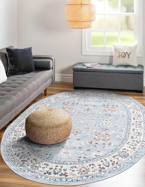 Aqua Blue 4' 1 x 6' 1 Charlotte Oval Area Rug 100% Polypropylene With Jute Backing Traditional Classical Durable Carpet for Living Dining Office Rooms for Sale at Rug Engine