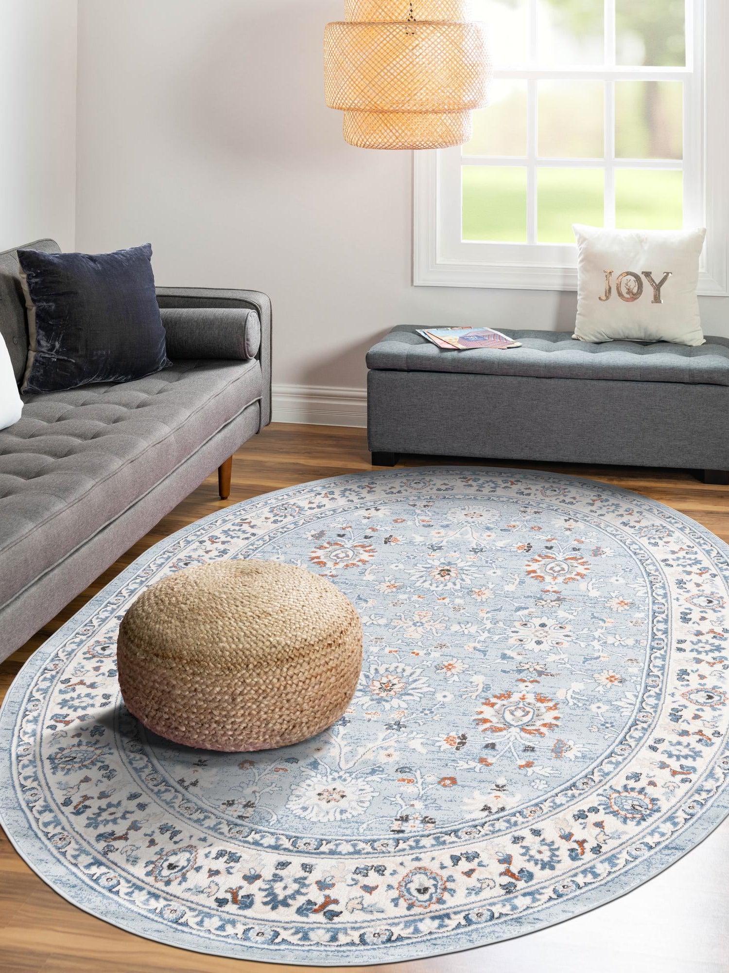 Aqua Blue 6' 1 x 9' Charlotte Oval Area Rug 100% Polypropylene With Jute Backing Traditional Classical Durable Carpet for Living Dining Office Rooms for Sale at Rug Engine