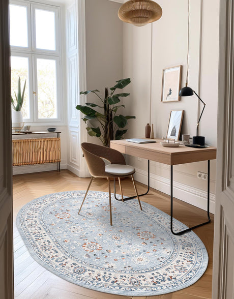 Aqua Blue 5' 3 x 8' Charlotte Oval Area Rug 100% Polypropylene With Jute Backing Traditional Classical Durable Carpet for Living Dining Office Rooms for Sale at Rug Engine