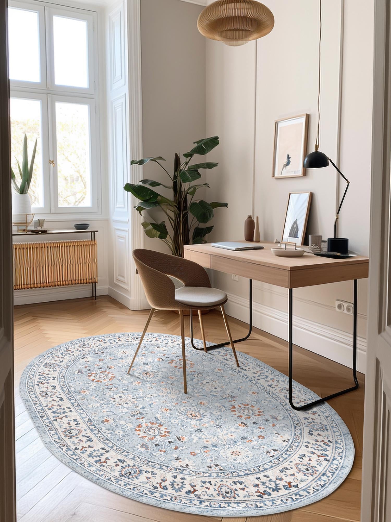 Aqua Blue 6' 1 x 9' Charlotte Oval Area Rug 100% Polypropylene With Jute Backing Traditional Classical Durable Carpet for Living Dining Office Rooms for Sale at Rug Engine