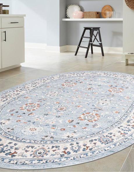 Aqua Blue 5' 3 x 8' Charlotte Oval Area Rug 100% Polypropylene With Jute Backing Traditional Classical Durable Carpet for Living Dining Office Rooms for Sale at Rug Engine
