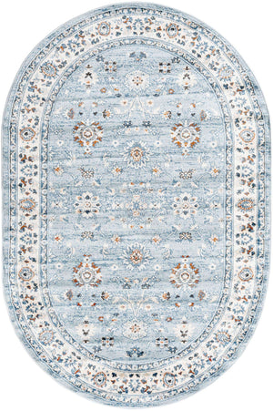 Aqua Blue 5' 3 x 8' Charlotte Oval Area Rug 100% Polypropylene With Jute Backing Traditional Classical Durable Carpet for Living Dining Office Rooms for Sale at Rug Engine