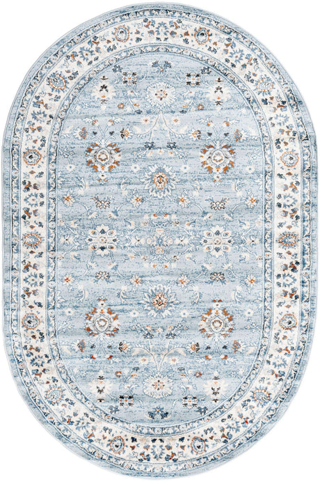 Aqua Blue 5' 3 x 8' Charlotte Oval Area Rug 100% Polypropylene With Jute Backing Traditional Classical Durable Carpet for Living Dining Office Rooms for Sale at Rug Engine