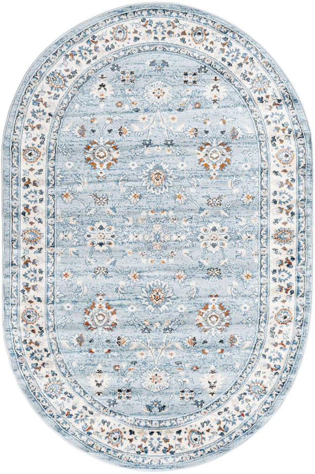 Aqua Blue 5' 3 x 8' Charlotte Oval Area Rug 100% Polypropylene With Jute Backing Traditional Classical Durable Carpet for Living Dining Office Rooms for Sale at Rug Engine