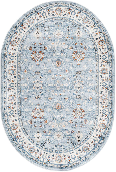 Aqua Blue 4' 1 x 6' 1 Charlotte Oval Area Rug 100% Polypropylene With Jute Backing Traditional Classical Durable Carpet for Living Dining Office Rooms for Sale at Rug Engine