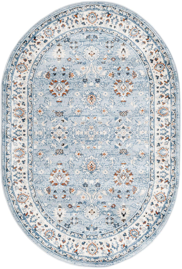 Aqua Blue 4' 1 x 6' 1 Charlotte Oval Area Rug 100% Polypropylene With Jute Backing Traditional Classical Durable Carpet for Living Dining Office Rooms for Sale at Rug Engine