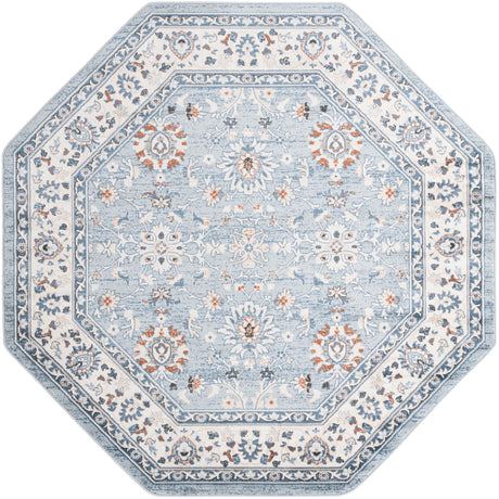 Aqua Blue 7' 10 x 7' 10 Charlotte Octagon Area Rug 100% Polypropylene With Jute Backing Traditional Classical Durable Carpet for Living Dining Office Rooms for Sale at Rug Engine