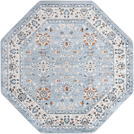 Aqua Blue 7' 10 x 7' 10 Charlotte Octagon Area Rug 100% Polypropylene With Jute Backing Traditional Classical Durable Carpet for Living Dining Office Rooms for Sale at Rug Engine
