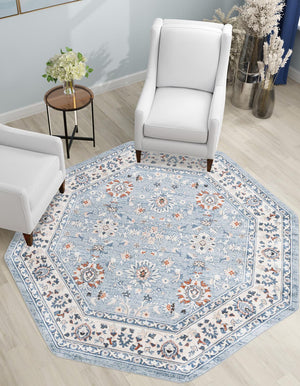 Aqua Blue 5' 3 x 5' 3 Charlotte Octagon Area Rug 100% Polypropylene With Jute Backing Traditional Classical Durable Carpet for Living Dining Office Rooms for Sale at Rug Engine