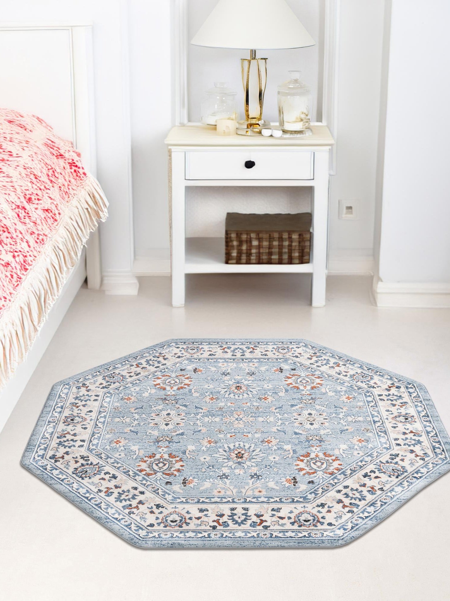 Aqua Blue 7' 10 x 7' 10 Charlotte Octagon Area Rug 100% Polypropylene With Jute Backing Traditional Classical Durable Carpet for Living Dining Office Rooms for Sale at Rug Engine