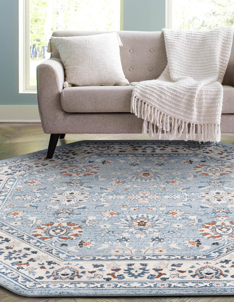 Aqua Blue 5' 3 x 5' 3 Charlotte Octagon Area Rug 100% Polypropylene With Jute Backing Traditional Classical Durable Carpet for Living Dining Office Rooms for Sale at Rug Engine