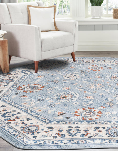 Aqua Blue 5' 3 x 5' 3 Charlotte Octagon Area Rug 100% Polypropylene With Jute Backing Traditional Classical Durable Carpet for Living Dining Office Rooms for Sale at Rug Engine