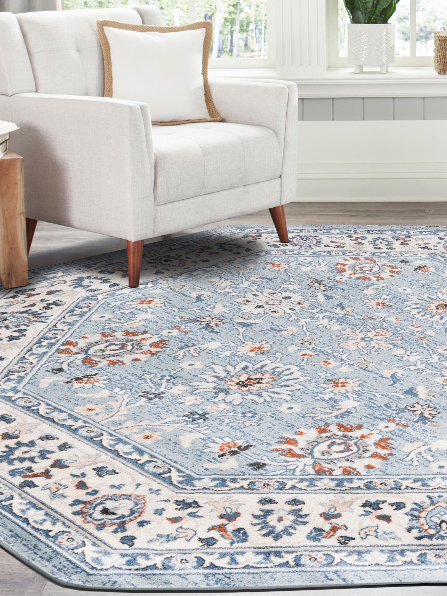 Aqua Blue 7' 10 x 7' 10 Charlotte Octagon Area Rug 100% Polypropylene With Jute Backing Traditional Classical Durable Carpet for Living Dining Office Rooms for Sale at Rug Engine
