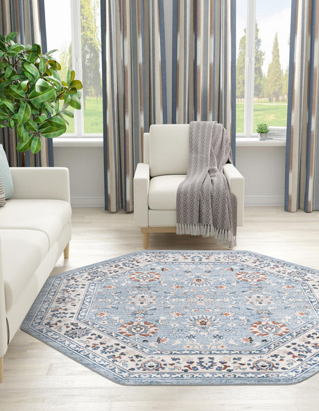 Aqua Blue 7' 10 x 7' 10 Charlotte Octagon Area Rug 100% Polypropylene With Jute Backing Traditional Classical Durable Carpet for Living Dining Office Rooms for Sale at Rug Engine