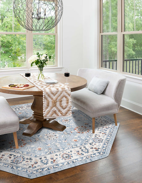 Aqua Blue 5' 3 x 5' 3 Charlotte Octagon Area Rug 100% Polypropylene With Jute Backing Traditional Classical Durable Carpet for Living Dining Office Rooms for Sale at Rug Engine