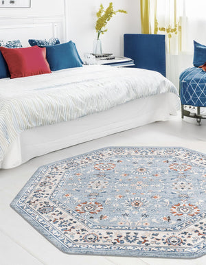 Aqua Blue 5' 3 x 5' 3 Charlotte Octagon Area Rug 100% Polypropylene With Jute Backing Traditional Classical Durable Carpet for Living Dining Office Rooms for Sale at Rug Engine