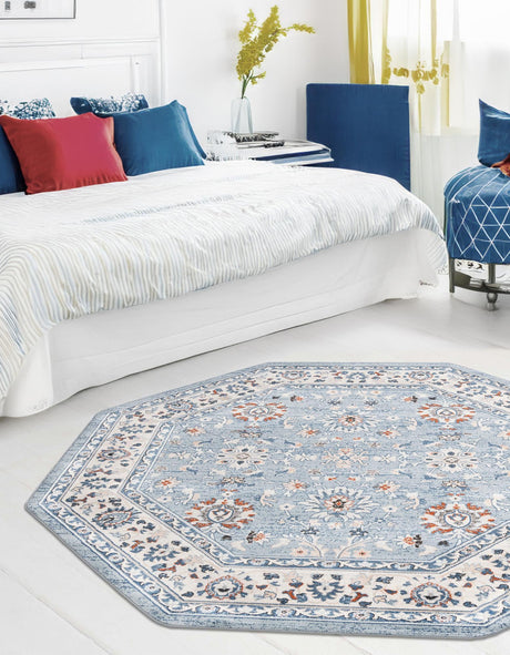 Aqua Blue 5' 3 x 5' 3 Charlotte Octagon Area Rug 100% Polypropylene With Jute Backing Traditional Classical Durable Carpet for Living Dining Office Rooms for Sale at Rug Engine