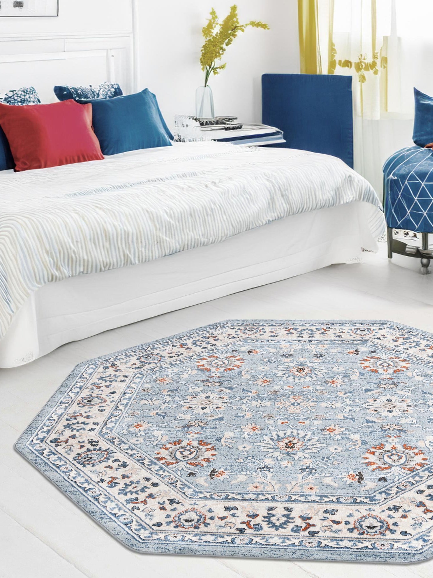 Aqua Blue 7' 10 x 7' 10 Charlotte Octagon Area Rug 100% Polypropylene With Jute Backing Traditional Classical Durable Carpet for Living Dining Office Rooms for Sale at Rug Engine
