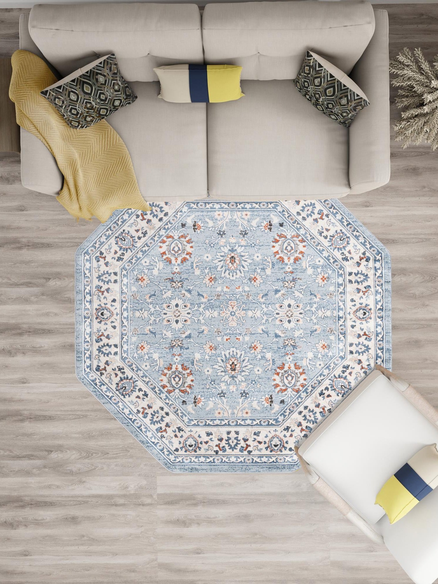 Aqua Blue 7' 10 x 7' 10 Charlotte Octagon Area Rug 100% Polypropylene With Jute Backing Traditional Classical Durable Carpet for Living Dining Office Rooms for Sale at Rug Engine