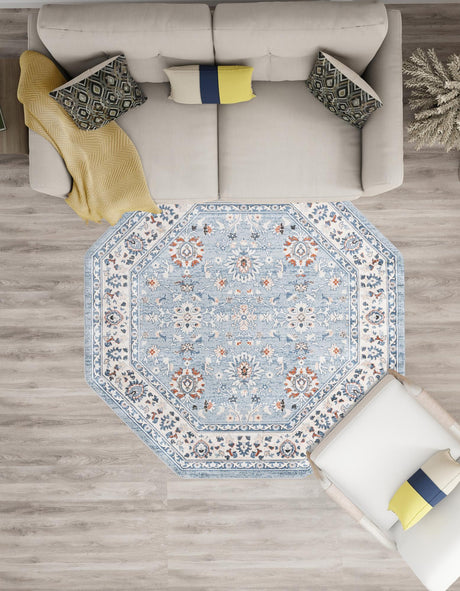 Aqua Blue 7' 10 x 7' 10 Charlotte Octagon Area Rug 100% Polypropylene With Jute Backing Traditional Classical Durable Carpet for Living Dining Office Rooms for Sale at Rug Engine