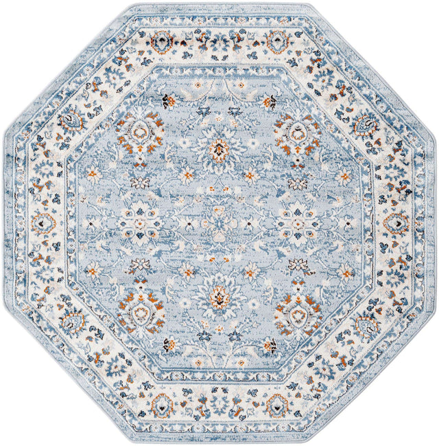 Aqua Blue 5' 3 x 5' 3 Charlotte Octagon Area Rug 100% Polypropylene With Jute Backing Traditional Classical Durable Carpet for Living Dining Office Rooms for Sale at Rug Engine