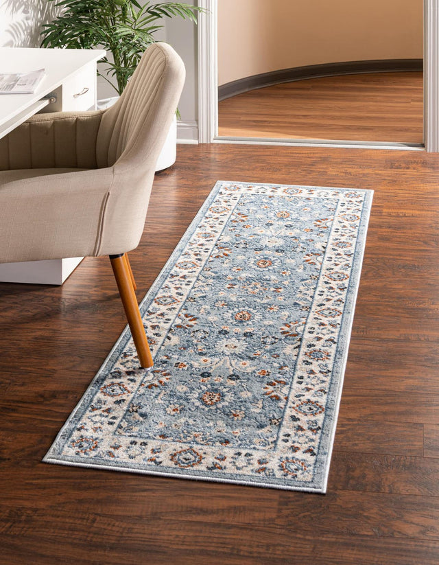 Aqua Blue 2' x 6' 1 Charlotte Runner Area Rug 100% Polypropylene With Jute Backing Traditional Classical Durable Carpet for Living Dining Office Rooms for Sale at Rug Engine
